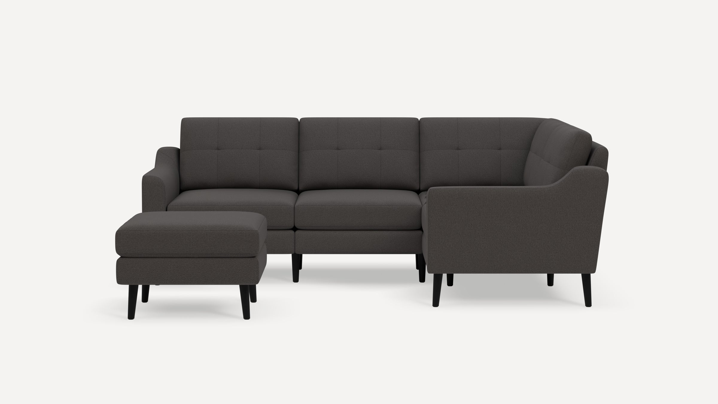 Nomad Plus 4-Seat Corner Sectional with Ottoman - Heather Charcoal - Performance Chenille / Ebony - Wood / Slope Arm