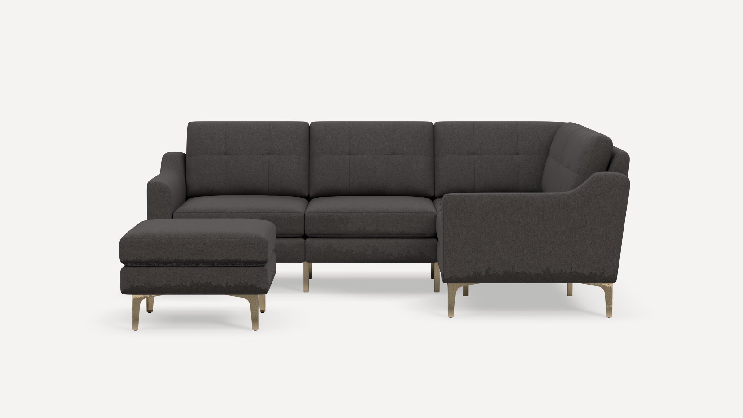 Nomad Plus 4-Seat Corner Sectional with Ottoman - Heather Charcoal - Performance Chenille / Brass - Metal / Slope Arm