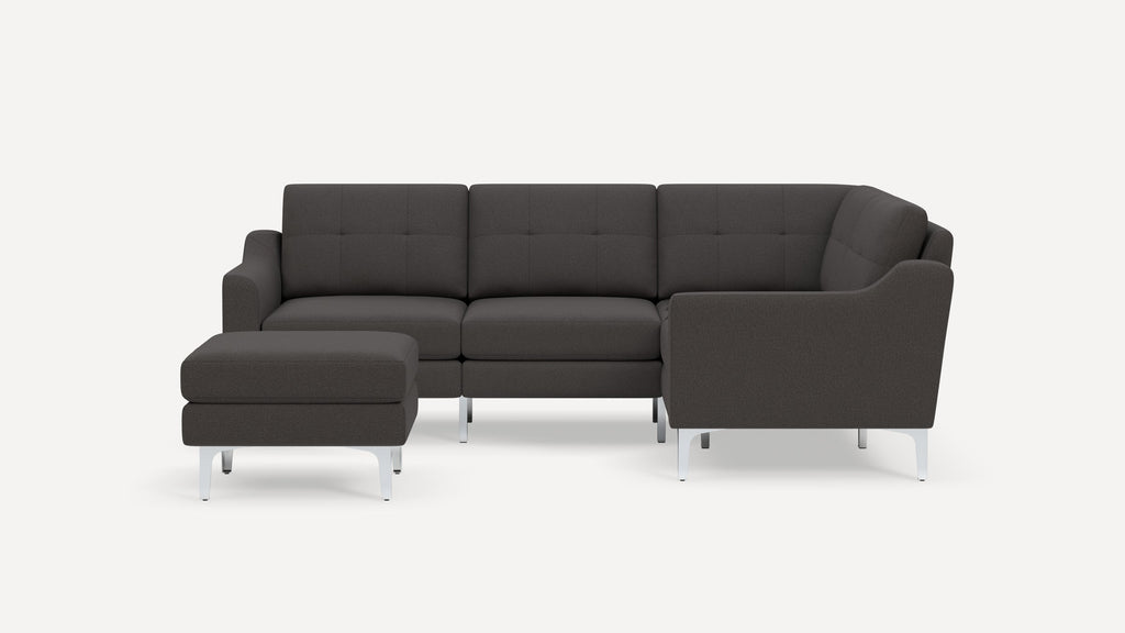 Nomad Plus 4-Seat Corner Sectional with Ottoman - Heather Charcoal - Performance Chenille / Chrome - Metal / Slope Arm