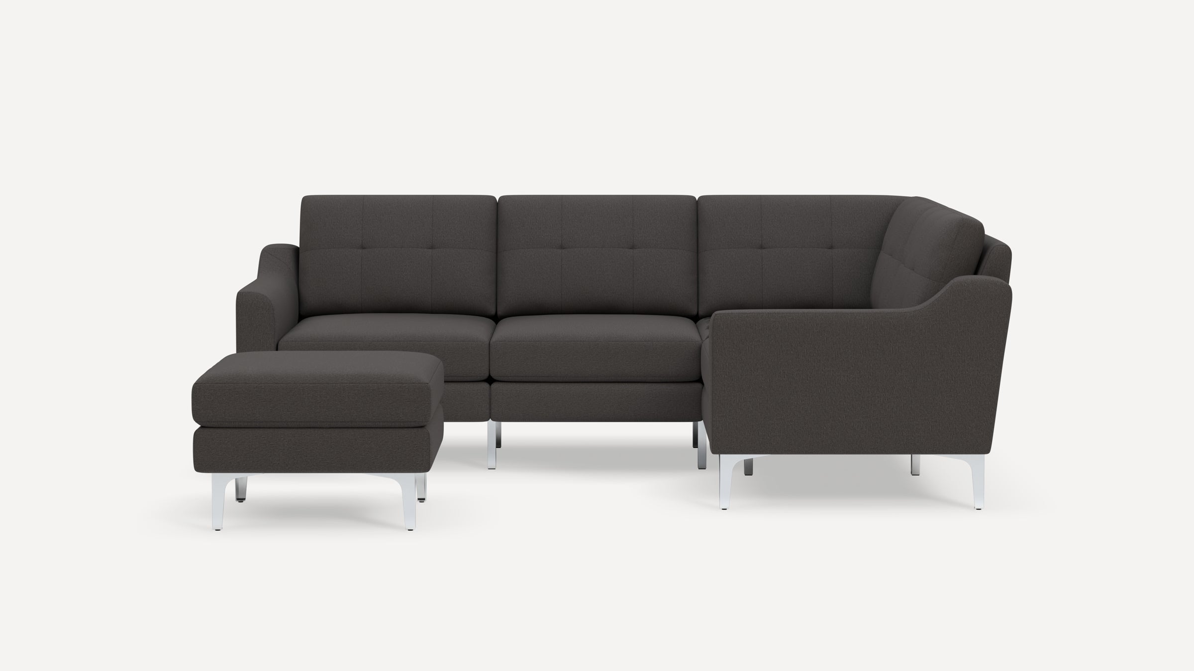 Nomad Plus 4-Seat Corner Sectional with Ottoman - Heather Charcoal - Performance Chenille / Chrome - Metal / Slope Arm