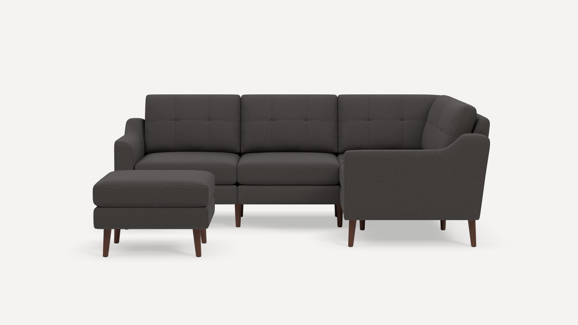 Nomad Plus 4-Seat Corner Sectional with Ottoman - Heather Charcoal - Performance Chenille / Walnut - Wood / Slope Arm