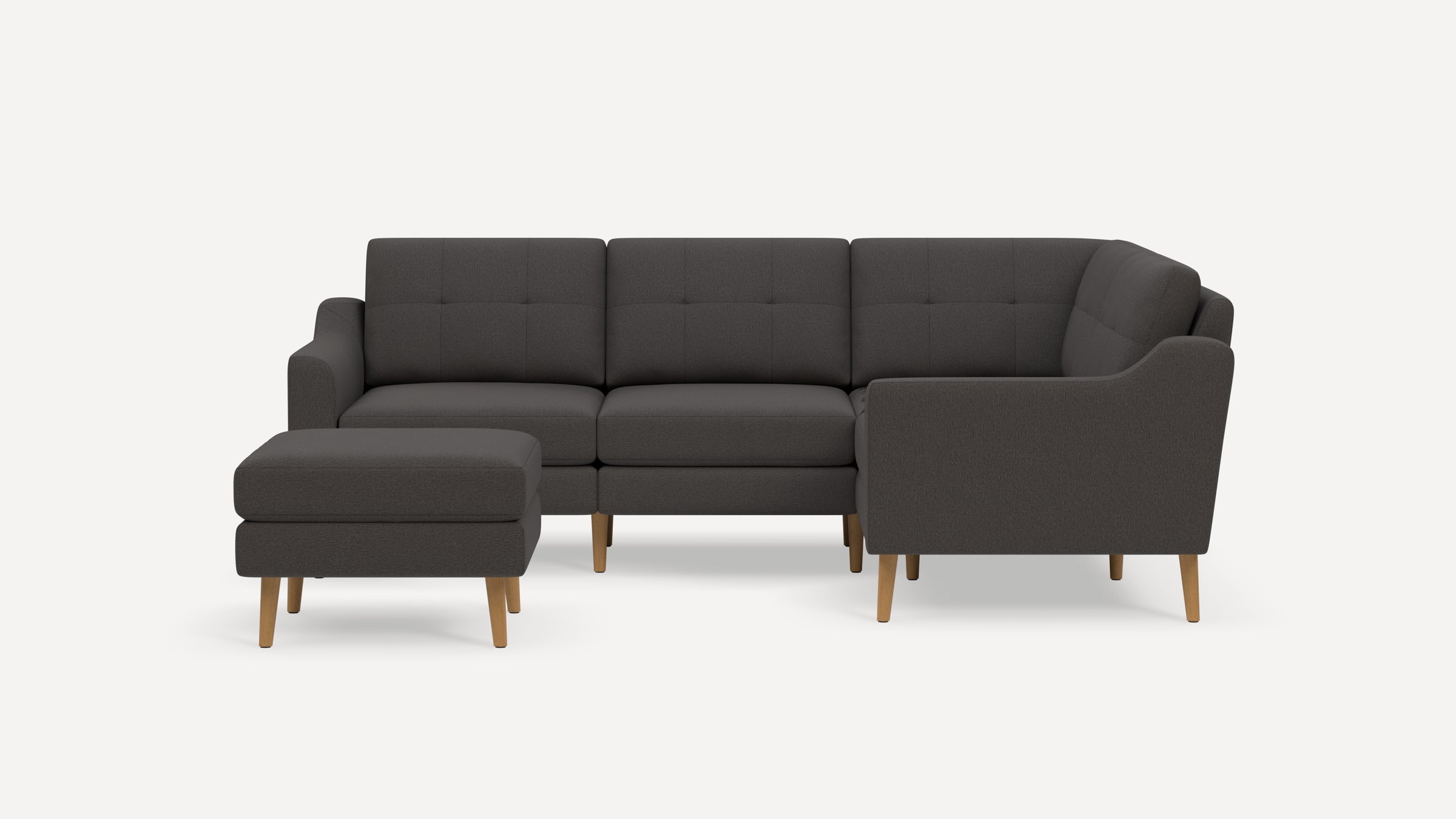 Nomad Plus 4-Seat Corner Sectional with Ottoman - Heather Charcoal - Performance Chenille / Oak - Wood / Slope Arm