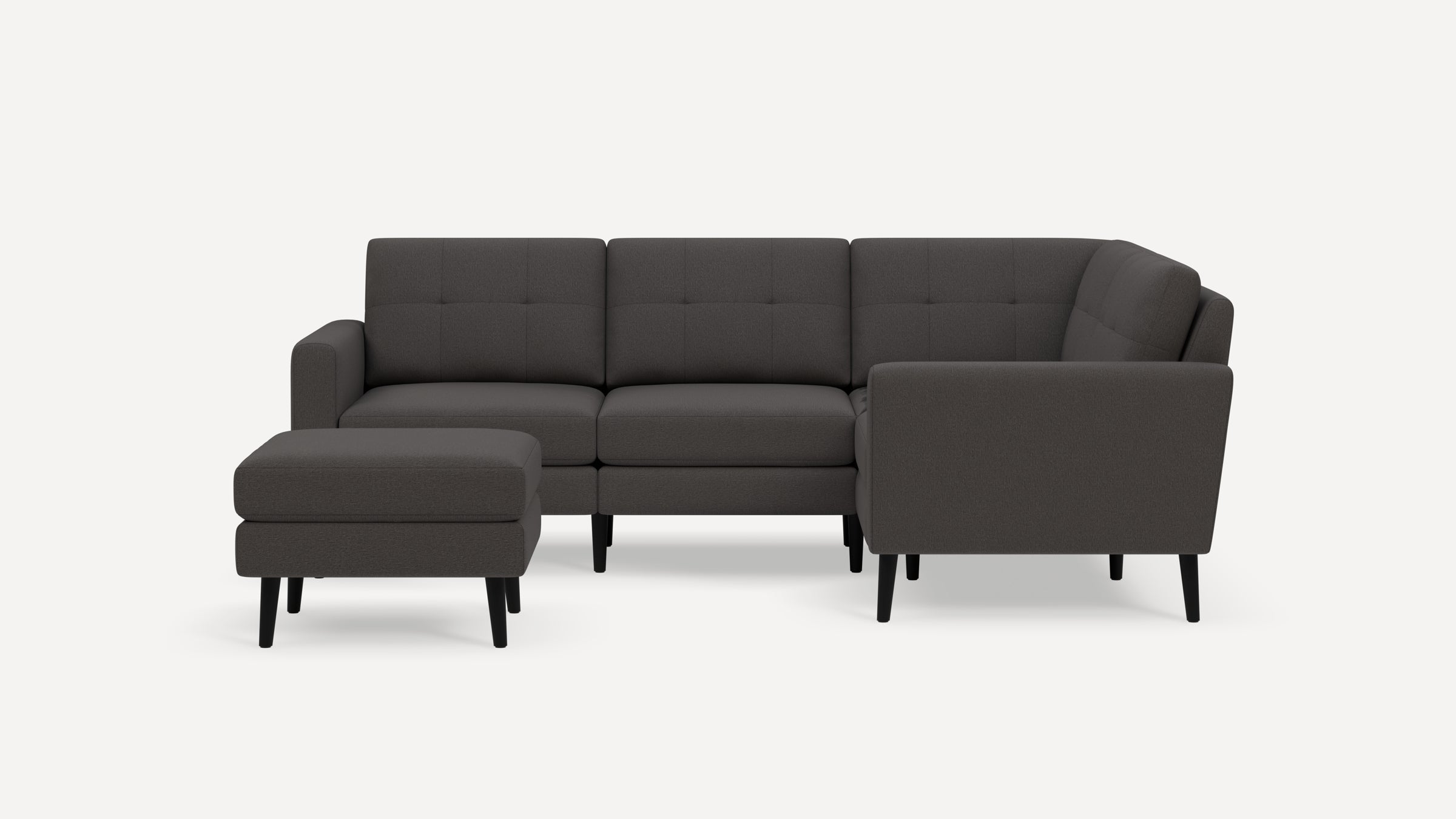 Nomad Plus 4-Seat Corner Sectional with Ottoman - Heather Charcoal - Performance Chenille / Ebony - Wood / Block Arm