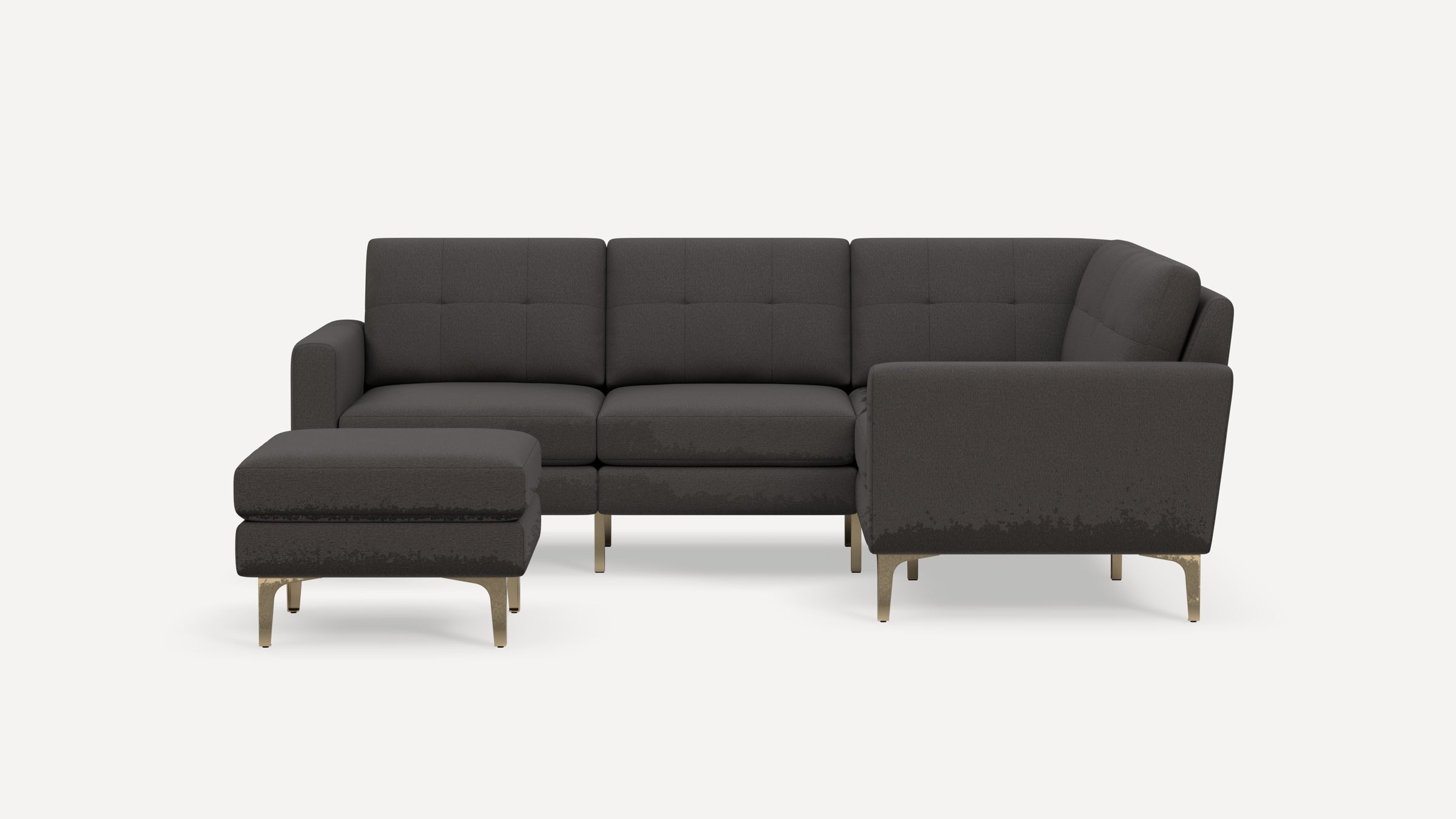 Nomad Plus 4-Seat Corner Sectional with Ottoman - Heather Charcoal - Performance Chenille / Brass - Metal / Block Arm