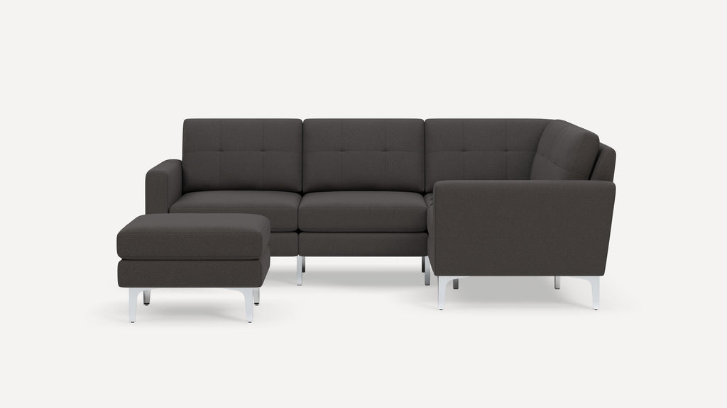 Nomad Plus 4-Seat Corner Sectional with Ottoman - Heather Charcoal - Performance Chenille / Chrome - Metal / Block Arm