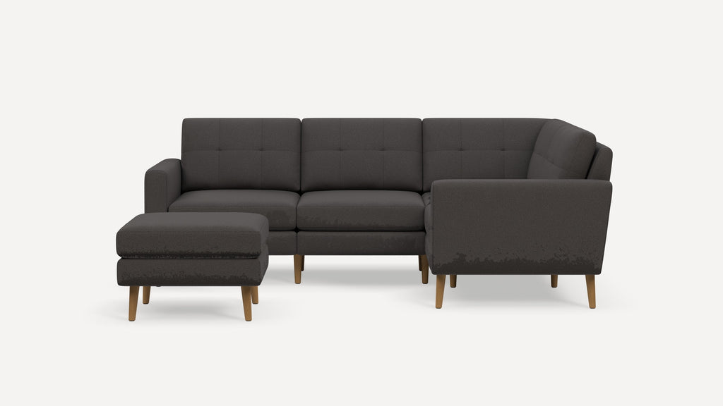 Nomad Plus 4-Seat Corner Sectional with Ottoman - Heather Charcoal - Performance Chenille / Oak - Wood / Block Arm