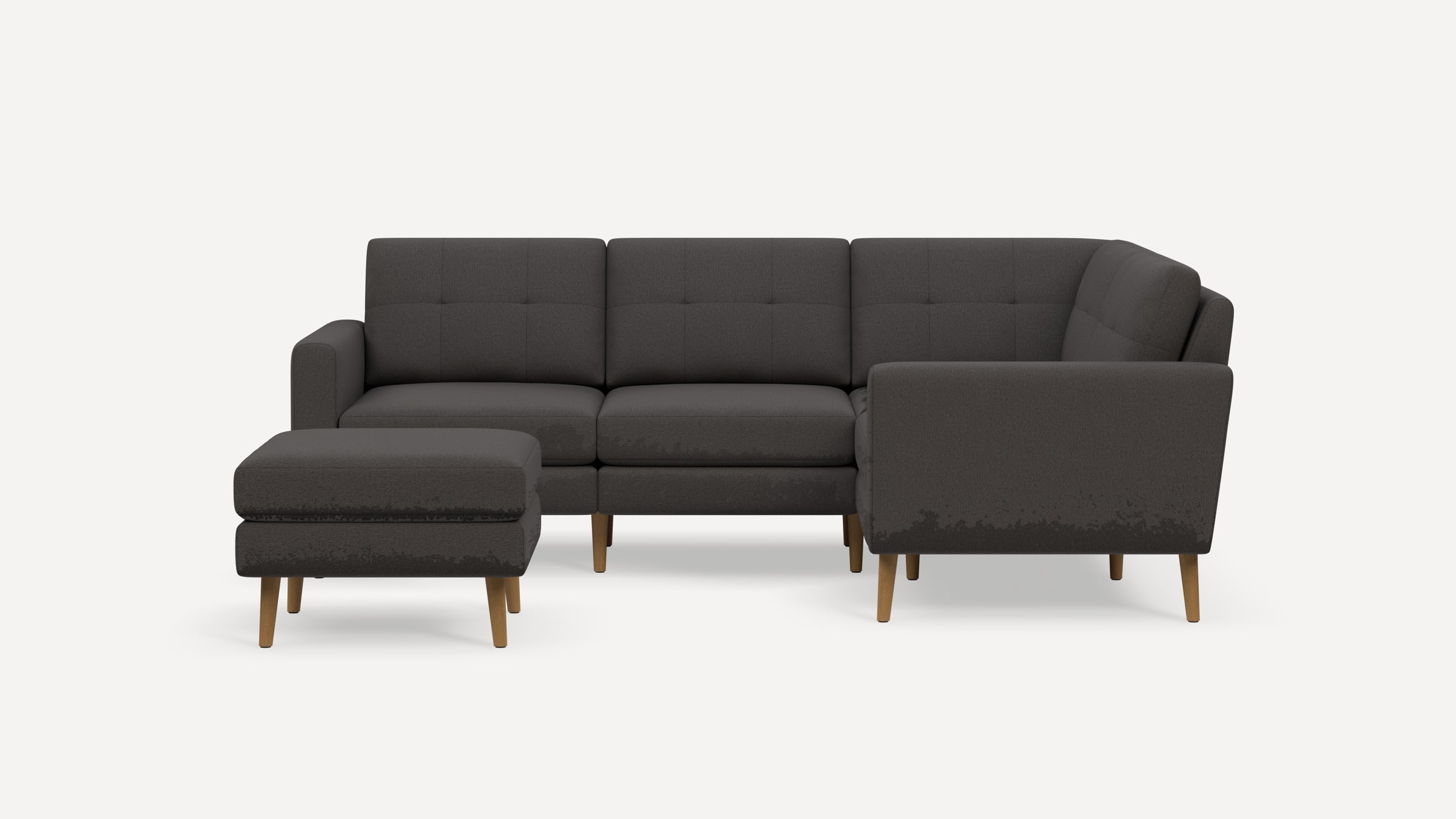 Nomad Plus 4-Seat Corner Sectional with Ottoman - Heather Charcoal - Performance Chenille / Oak - Wood / Block Arm