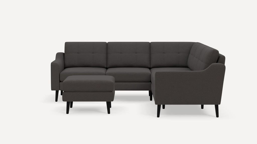 Nomad Plus 5-Seat Corner Sectional with Ottoman - Heather Charcoal - Performance Chenille / Ebony - Wood / Slope Arm
