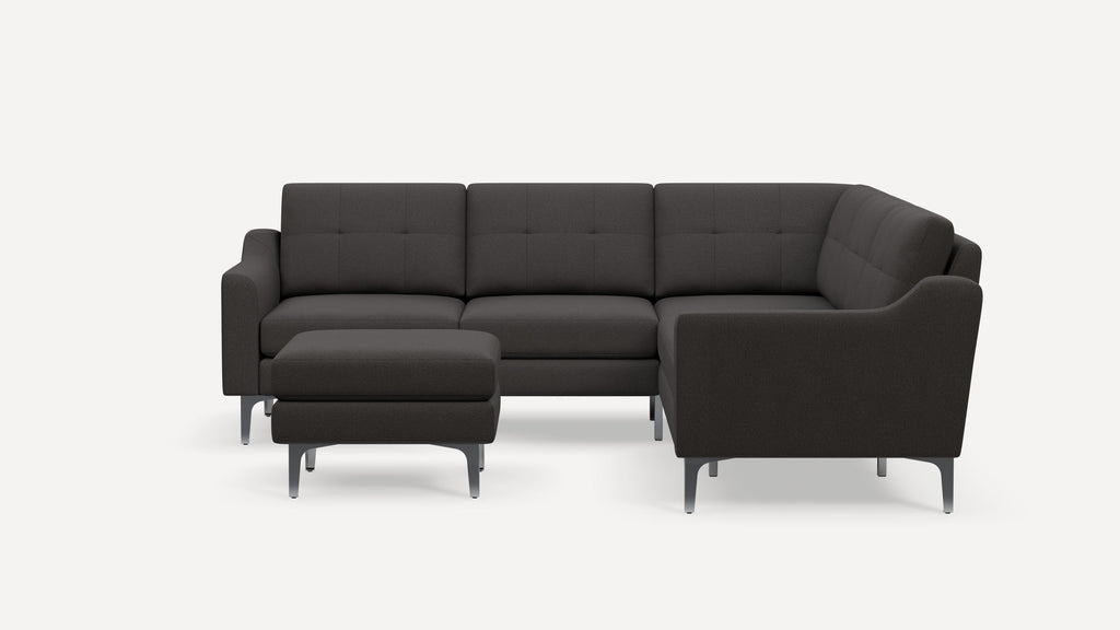 Nomad Plus 5-Seat Corner Sectional with Ottoman - Heather Charcoal - Performance Chenille / Chrome - Metal / Slope Arm