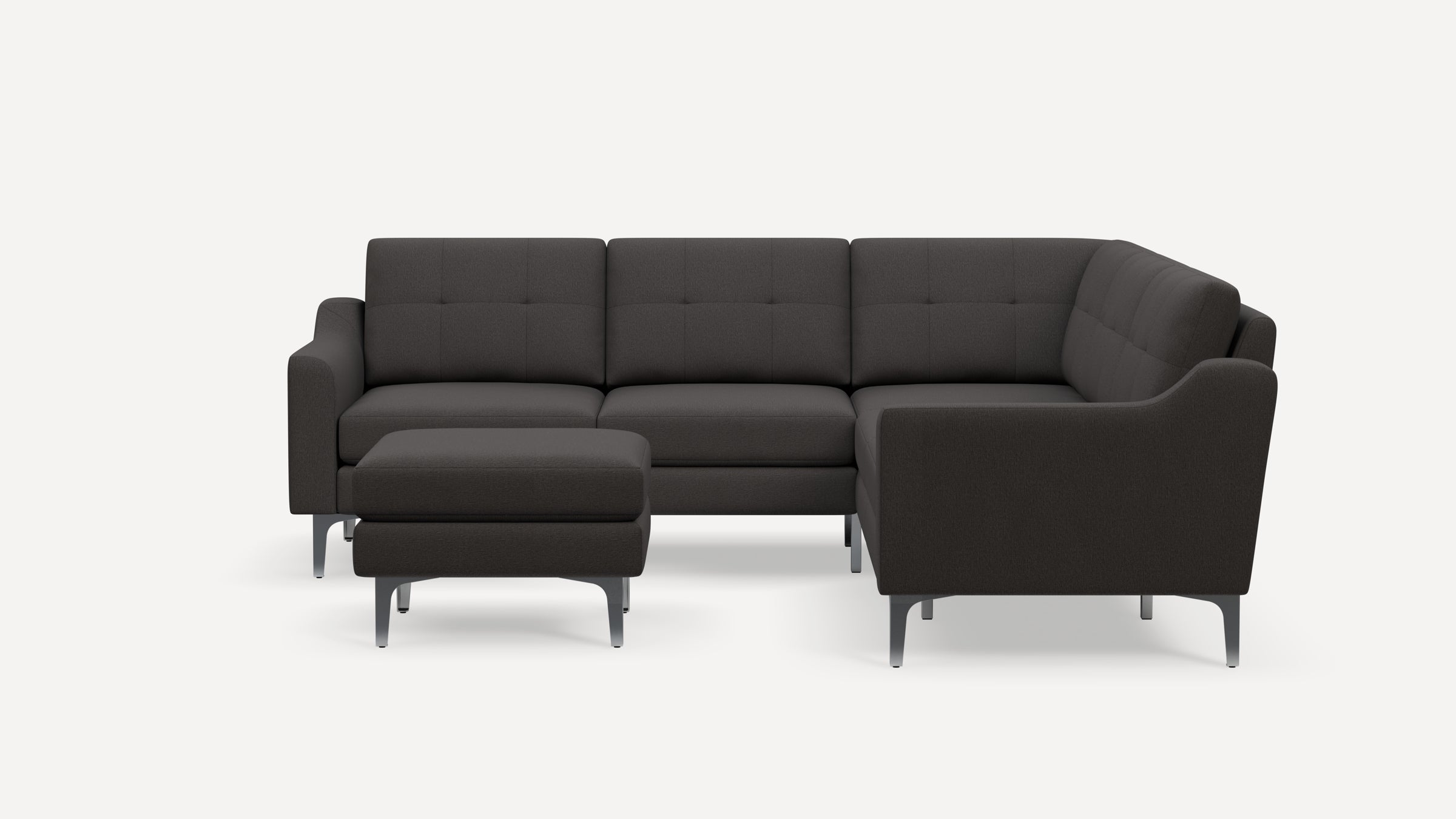 Nomad Plus 5-Seat Corner Sectional with Ottoman - Heather Charcoal - Performance Chenille / Chrome - Metal / Slope Arm