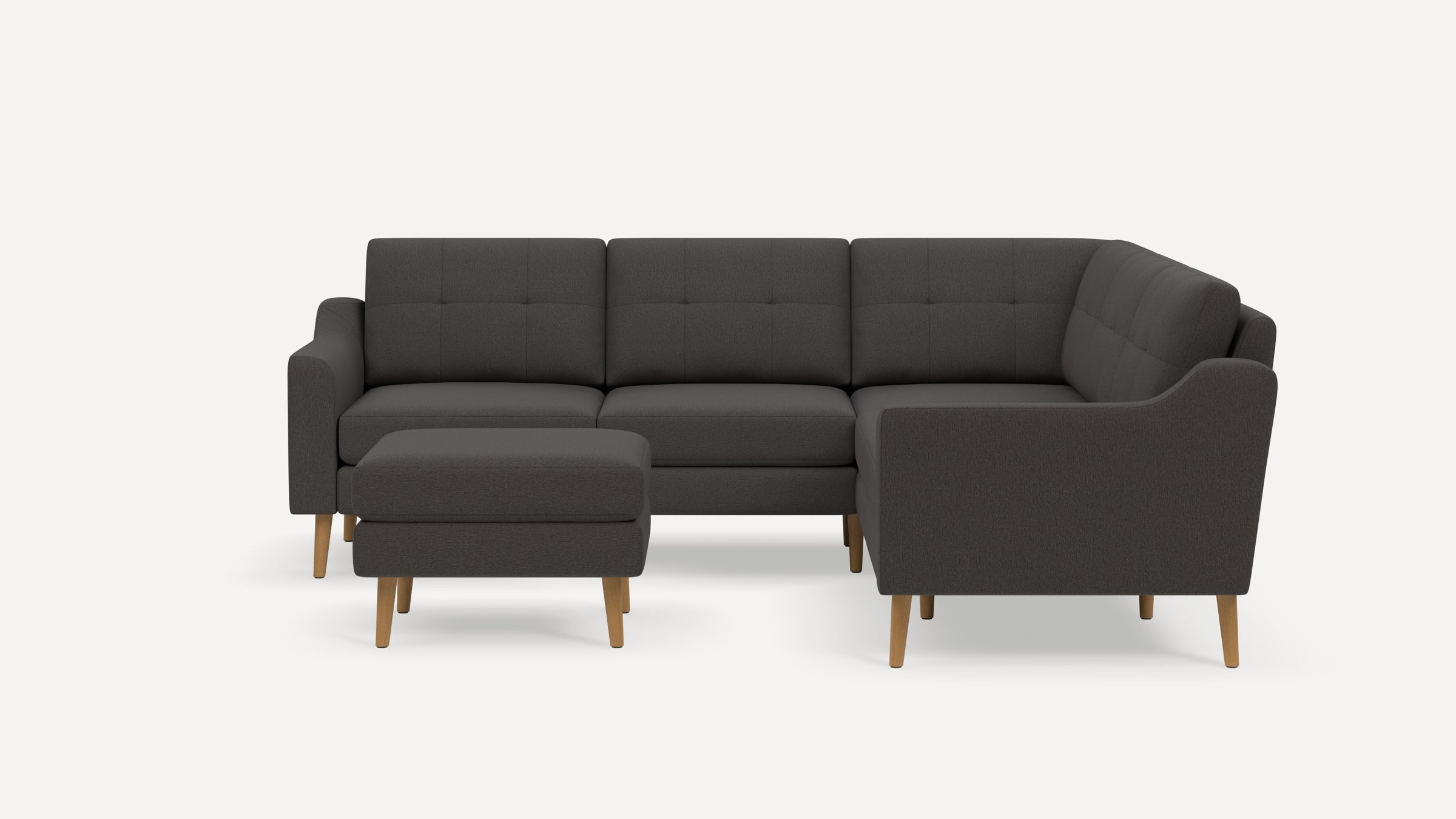 Nomad Plus 5-Seat Corner Sectional with Ottoman - Heather Charcoal - Performance Chenille / Oak - Wood / Slope Arm