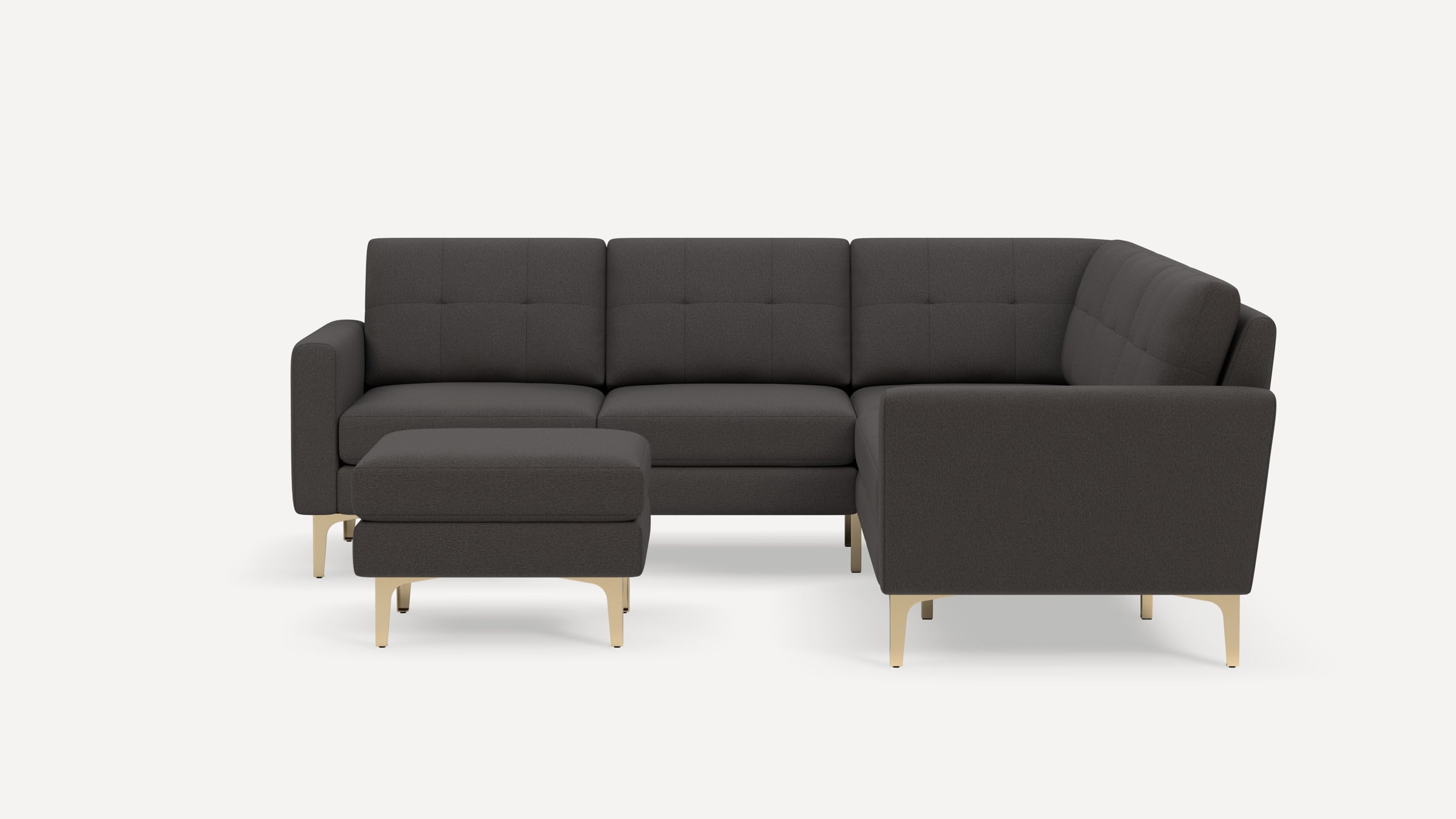 Nomad Plus 5-Seat Corner Sectional with Ottoman - Heather Charcoal - Performance Chenille / Brass - Metal / Block Arm