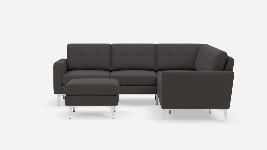 Nomad Plus 5-Seat Corner Sectional with Ottoman - Heather Charcoal - Performance Chenille / Chrome - Metal / Block Arm