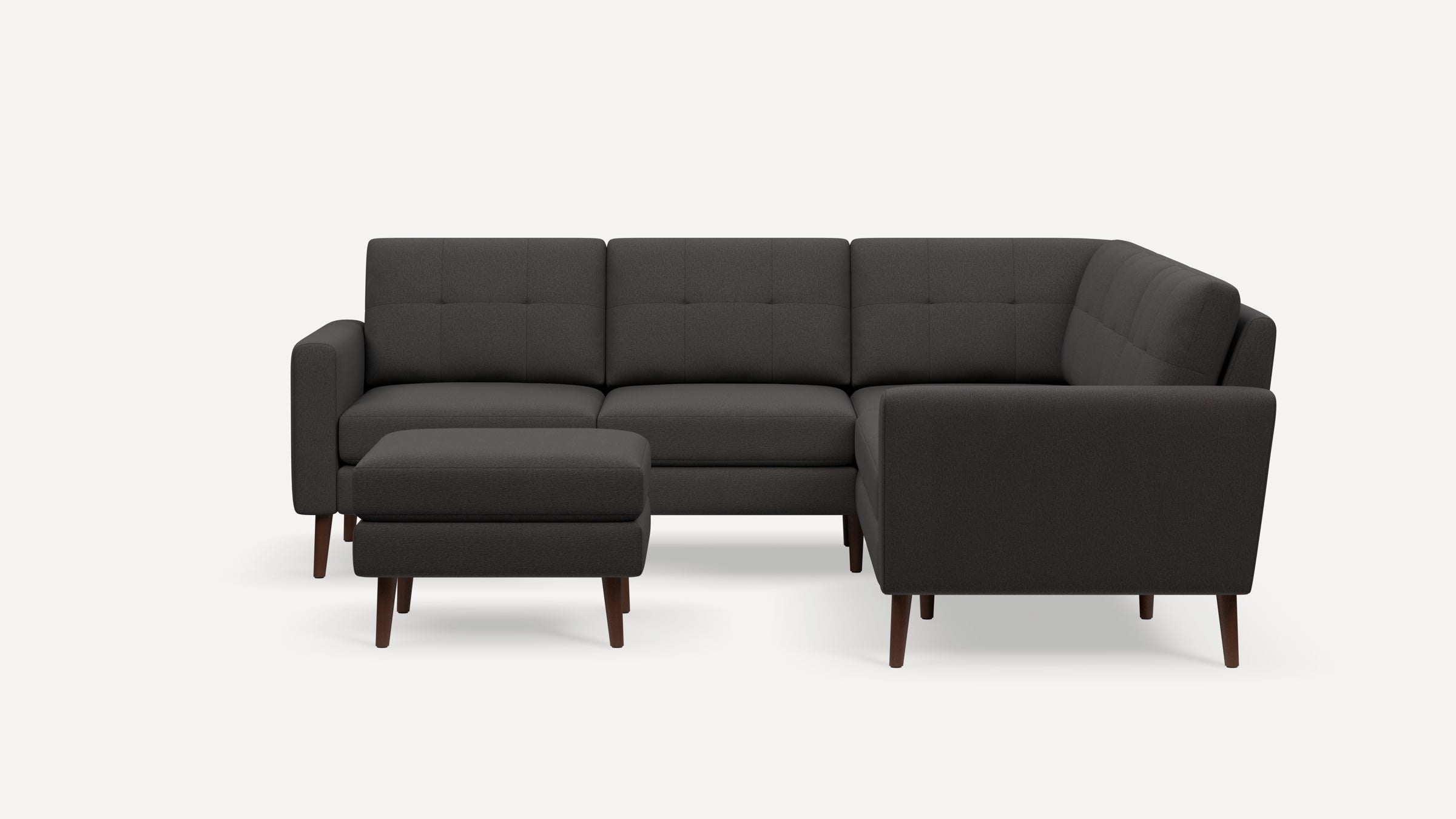 Nomad Plus 5-Seat Corner Sectional with Ottoman - Heather Charcoal - Performance Chenille / Walnut - Wood / Block Arm