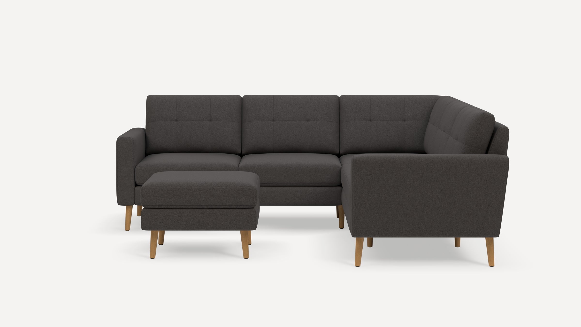 Nomad Plus 5-Seat Corner Sectional with Ottoman - Heather Charcoal - Performance Chenille / Oak - Wood / Block Arm