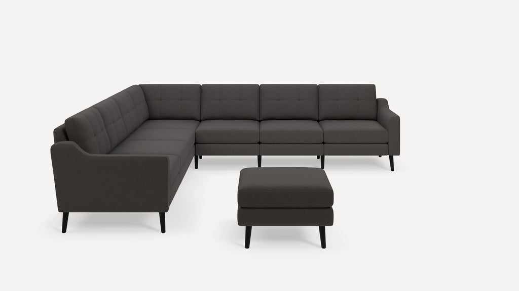 Nomad Plus 7-Seat Corner Sectional with Ottoman - Heather Charcoal - Performance Chenille / Ebony - Wood / Slope Arm