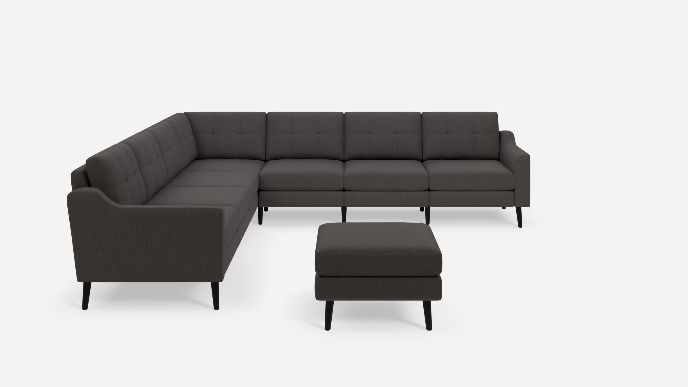 Nomad Plus 7-Seat Corner Sectional with Ottoman - Heather Charcoal - Performance Chenille / Ebony - Wood / Slope Arm