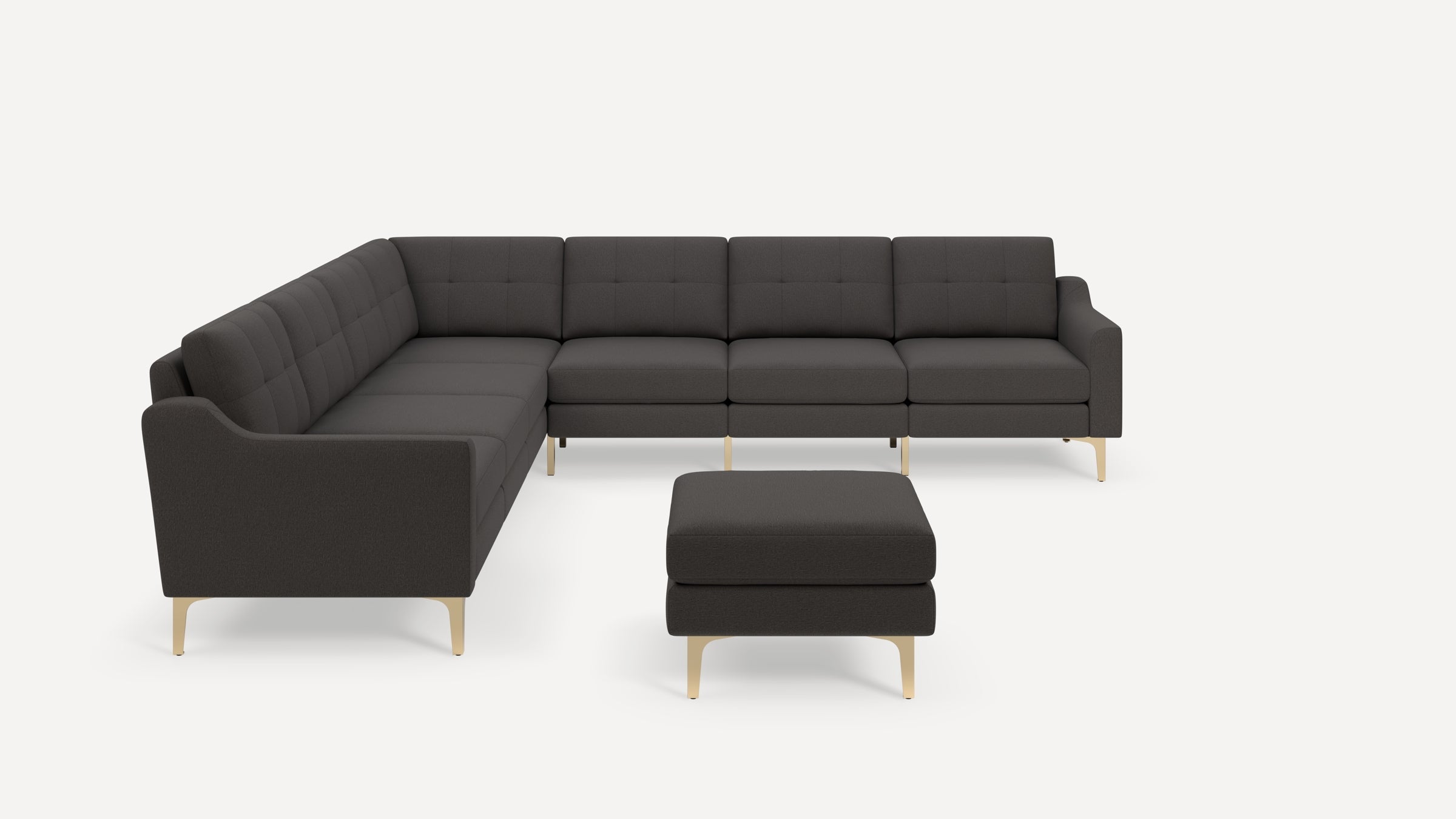 Nomad Plus 7-Seat Corner Sectional with Ottoman - Heather Charcoal - Performance Chenille / Brass - Metal / Slope Arm