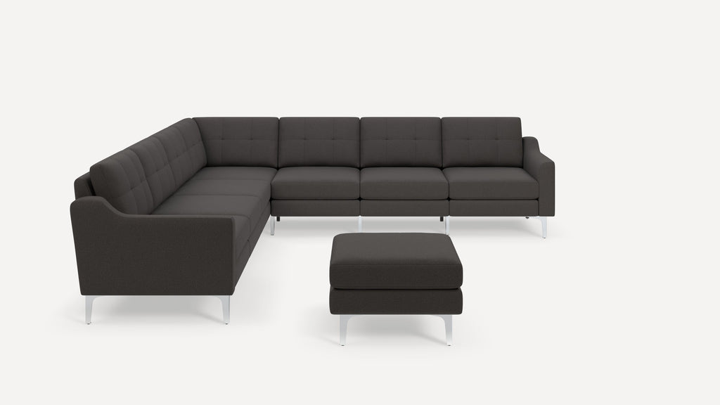Nomad Plus 7-Seat Corner Sectional with Ottoman - Heather Charcoal - Performance Chenille / Chrome - Metal / Slope Arm