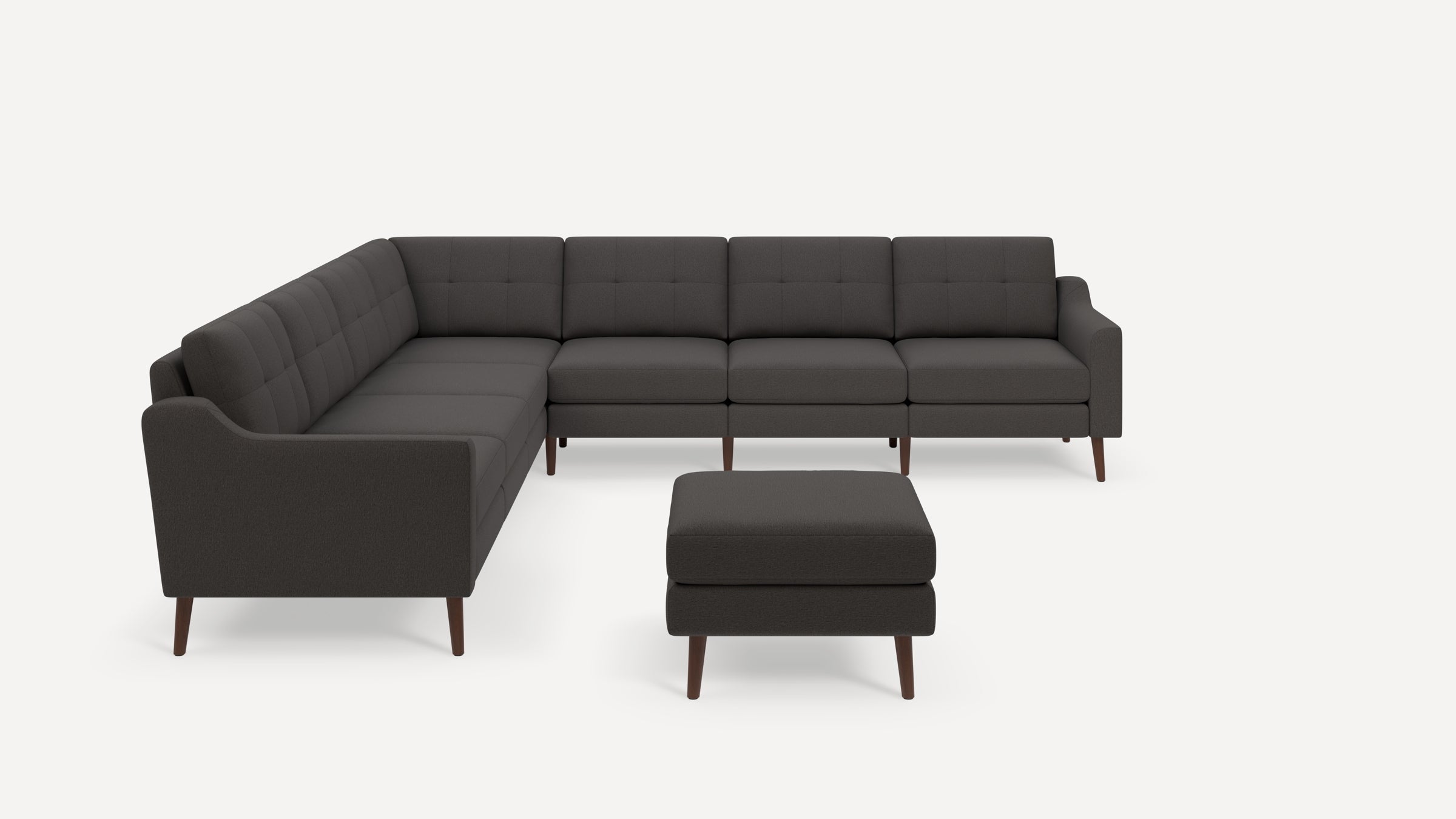 Nomad Plus 7-Seat Corner Sectional with Ottoman - Heather Charcoal - Performance Chenille / Walnut - Wood / Slope Arm