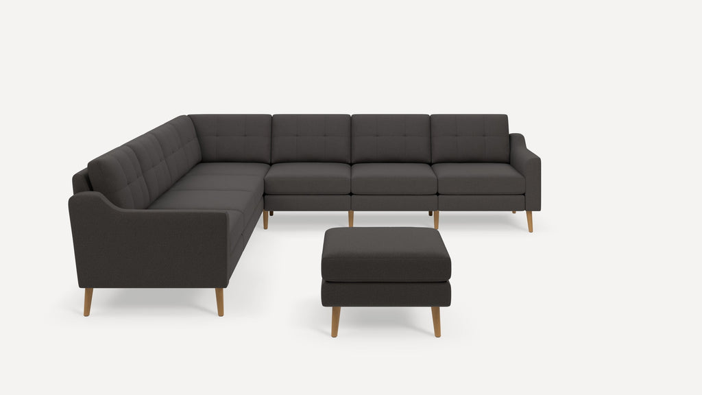 Nomad Plus 7-Seat Corner Sectional with Ottoman - Heather Charcoal - Performance Chenille / Oak - Wood / Slope Arm