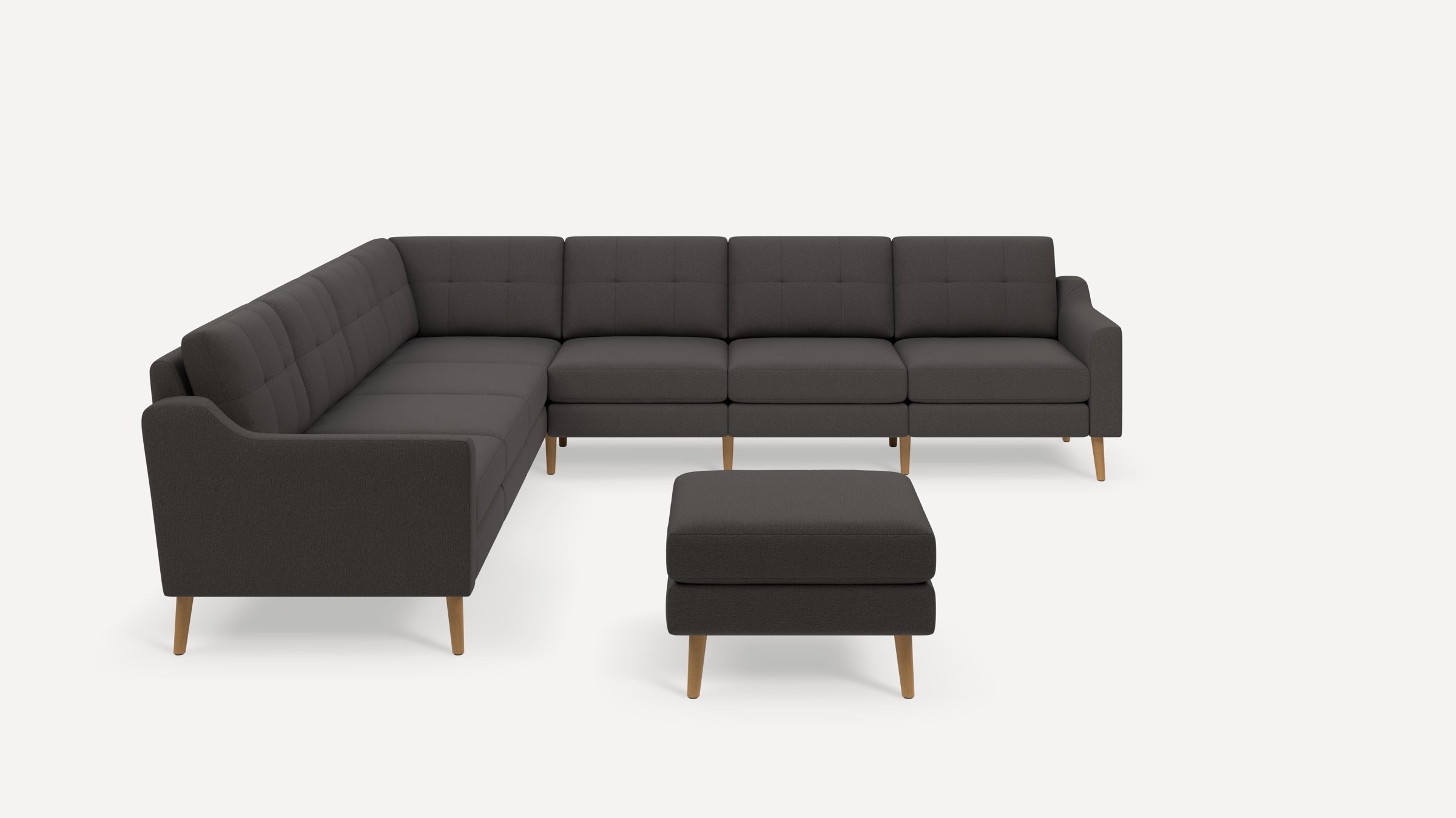 Nomad Plus 7-Seat Corner Sectional with Ottoman - Heather Charcoal - Performance Chenille / Oak - Wood / Slope Arm