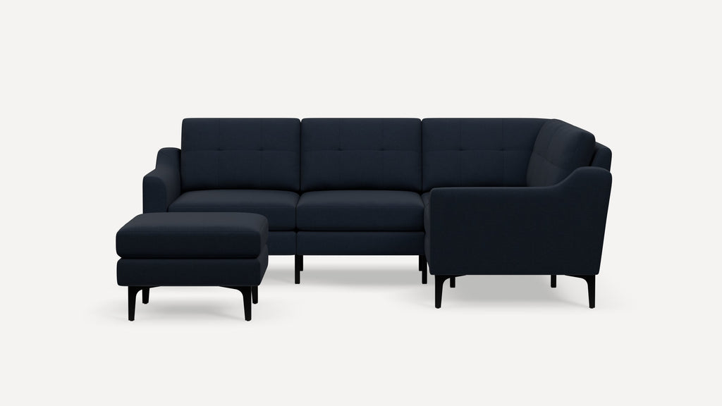 Nomad Plus 4-Seat Corner Sectional with Ottoman - Navy Blue - Performance Flatweave / Black - Metal / Slope Arm