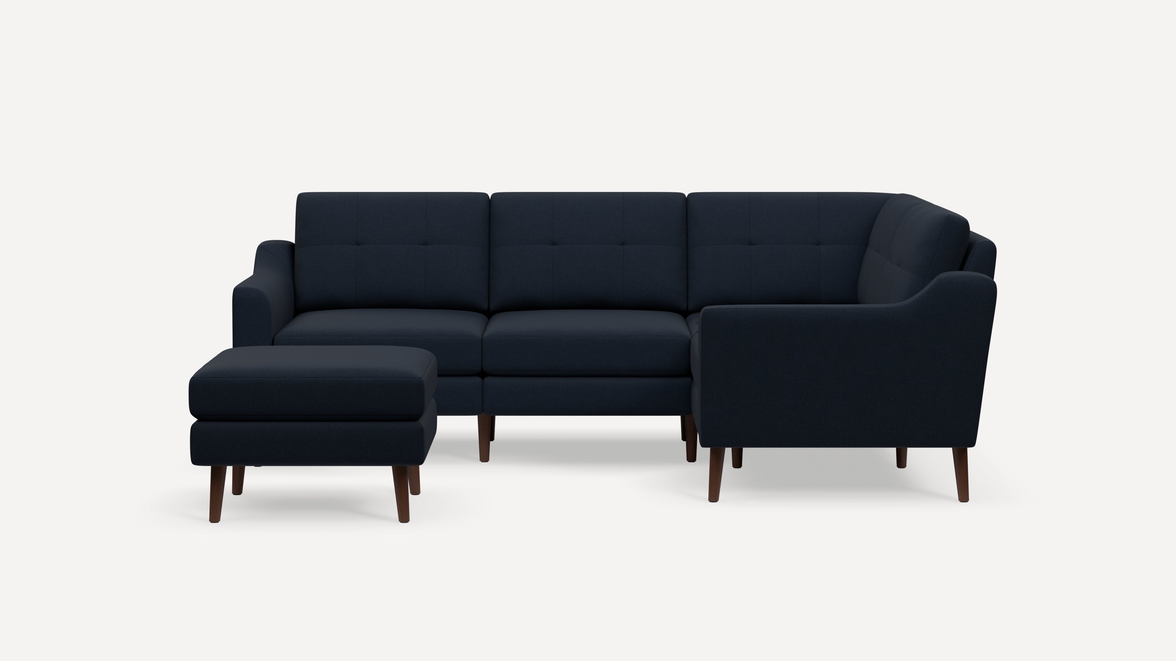 Nomad Plus 4-Seat Corner Sectional with Ottoman - Navy Blue - Performance Flatweave / Walnut - Wood / Slope Arm