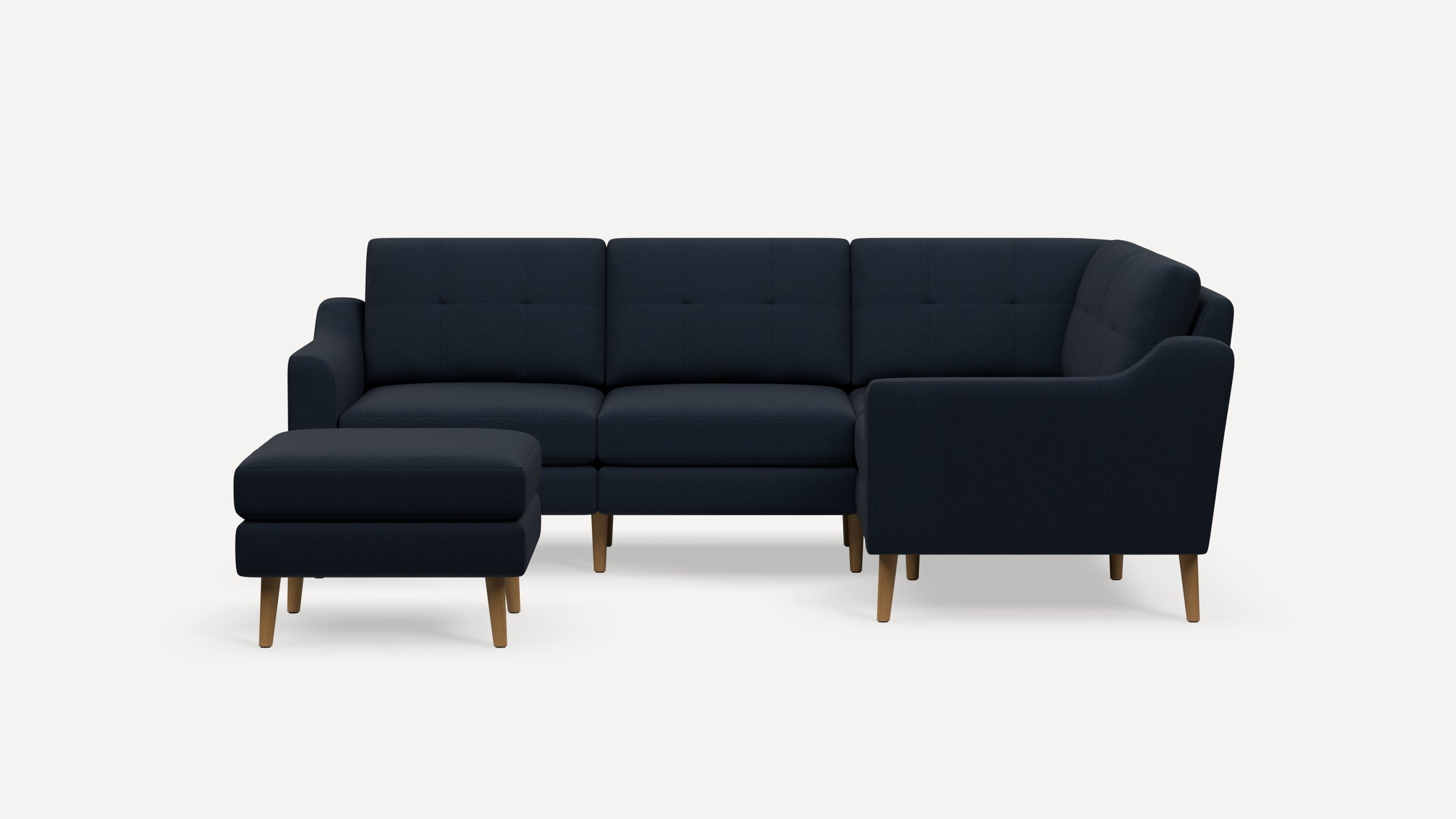 Nomad Plus 4-Seat Corner Sectional with Ottoman - Navy Blue - Performance Flatweave / Oak - Wood / Slope Arm