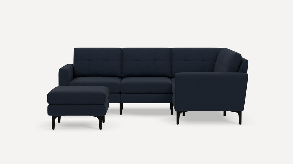 Nomad Plus 4-Seat Corner Sectional with Ottoman - Navy Blue - Performance Flatweave / Black - Metal / Block Arm