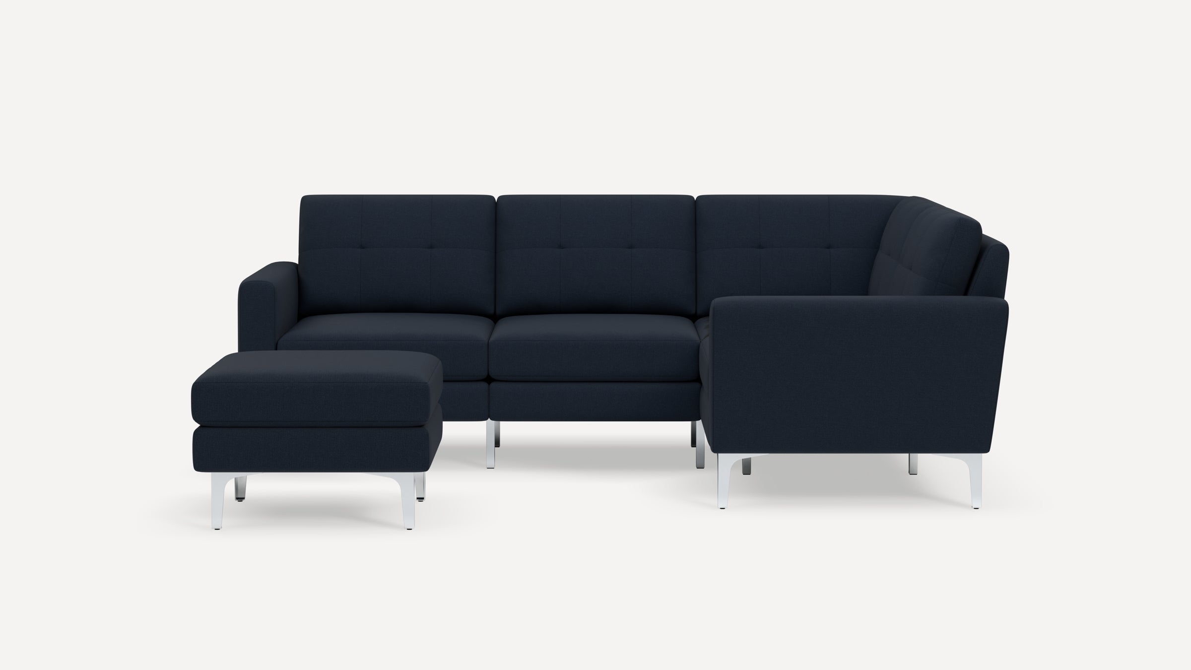 Nomad Plus 4-Seat Corner Sectional with Ottoman - Navy Blue - Performance Flatweave / Chrome - Metal / Block Arm