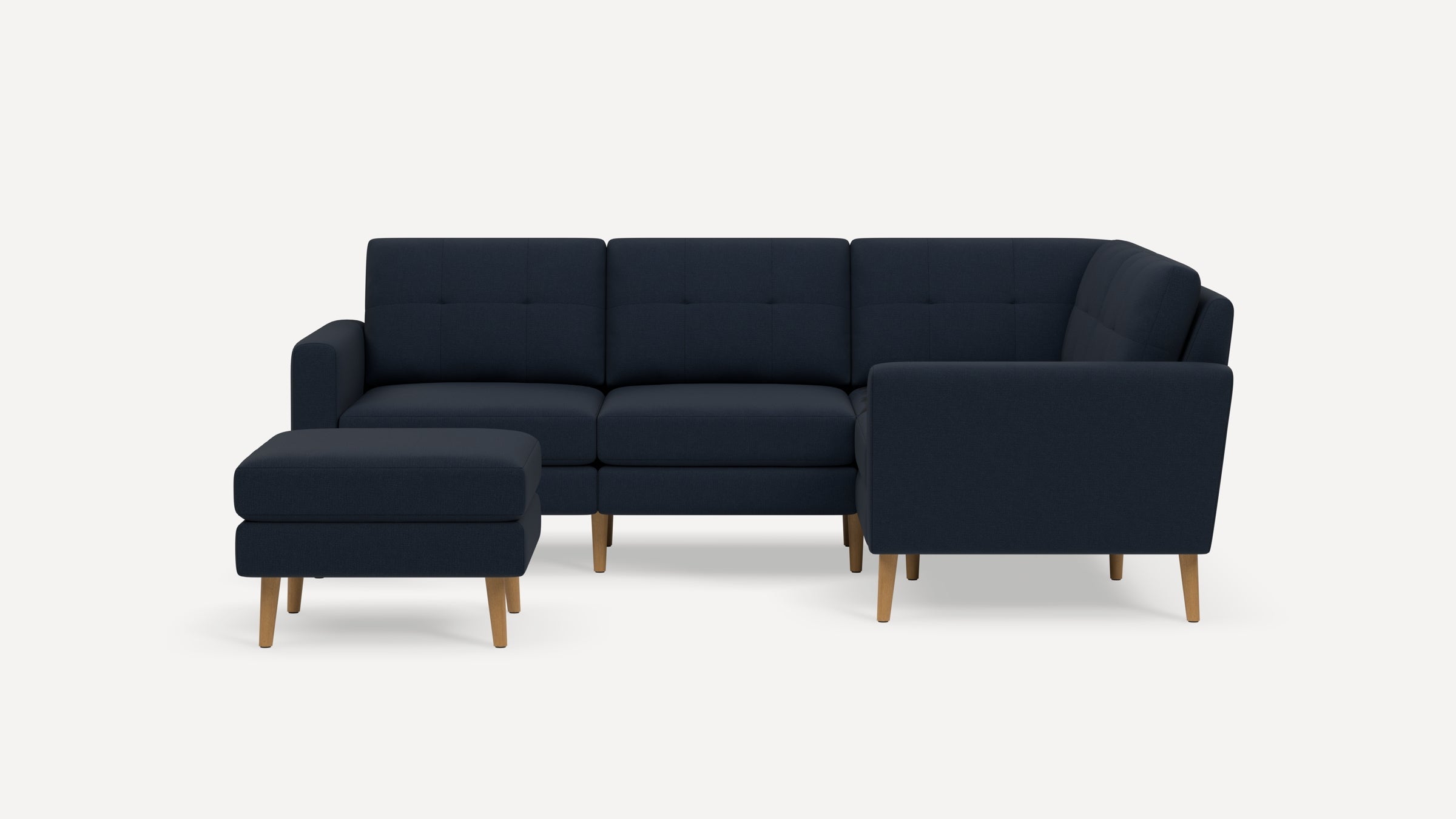 Nomad Plus 4-Seat Corner Sectional with Ottoman - Navy Blue - Performance Flatweave / Oak - Wood / Block Arm