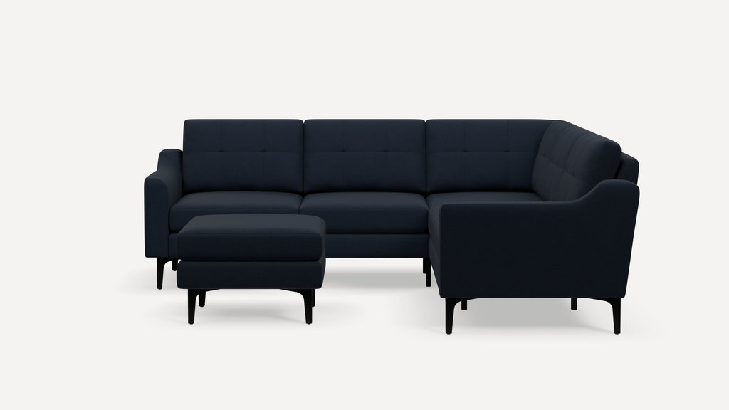 Nomad Plus 5-Seat Corner Sectional with Ottoman - Navy Blue - Performance Flatweave / Black - Metal / Slope Arm