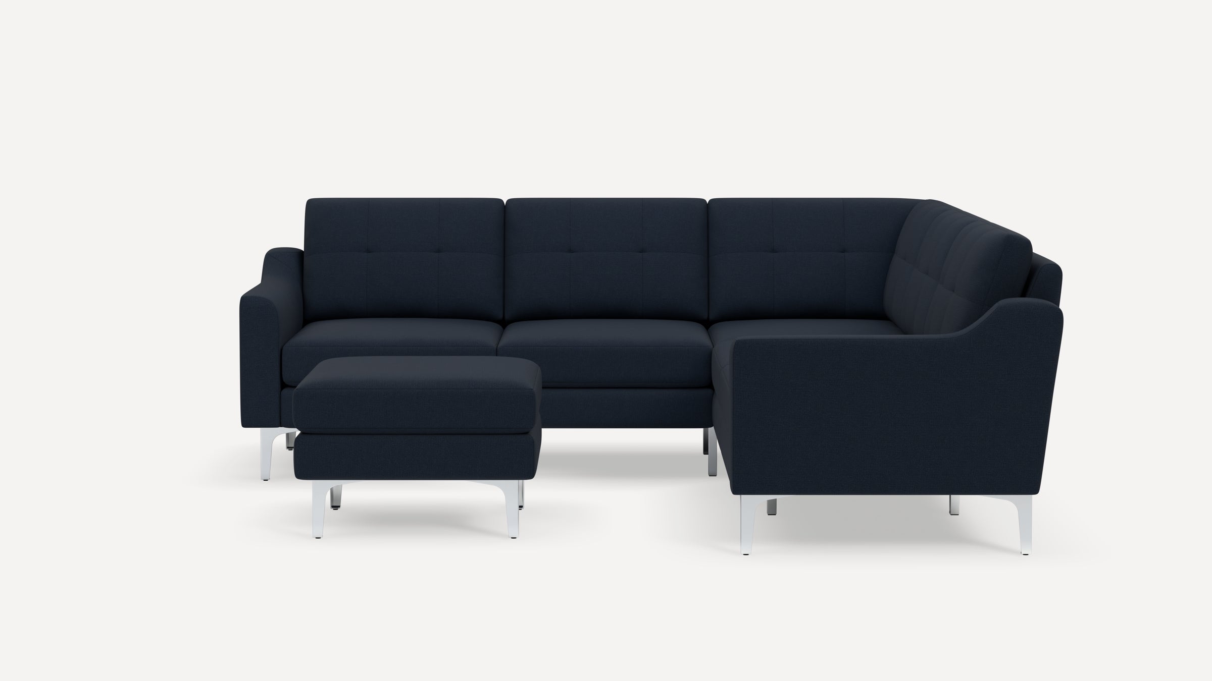 Nomad Plus 5-Seat Corner Sectional with Ottoman - Navy Blue - Performance Flatweave / Chrome - Metal / Slope Arm