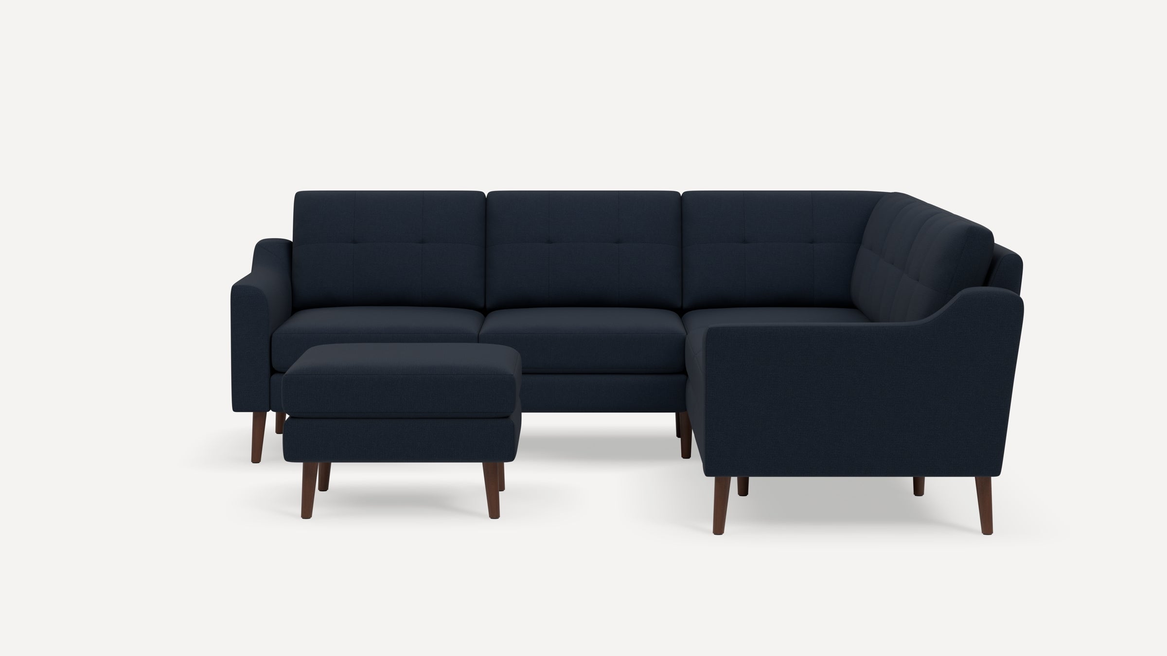 Nomad Plus 5-Seat Corner Sectional with Ottoman - Navy Blue - Performance Flatweave / Walnut - Wood / Slope Arm