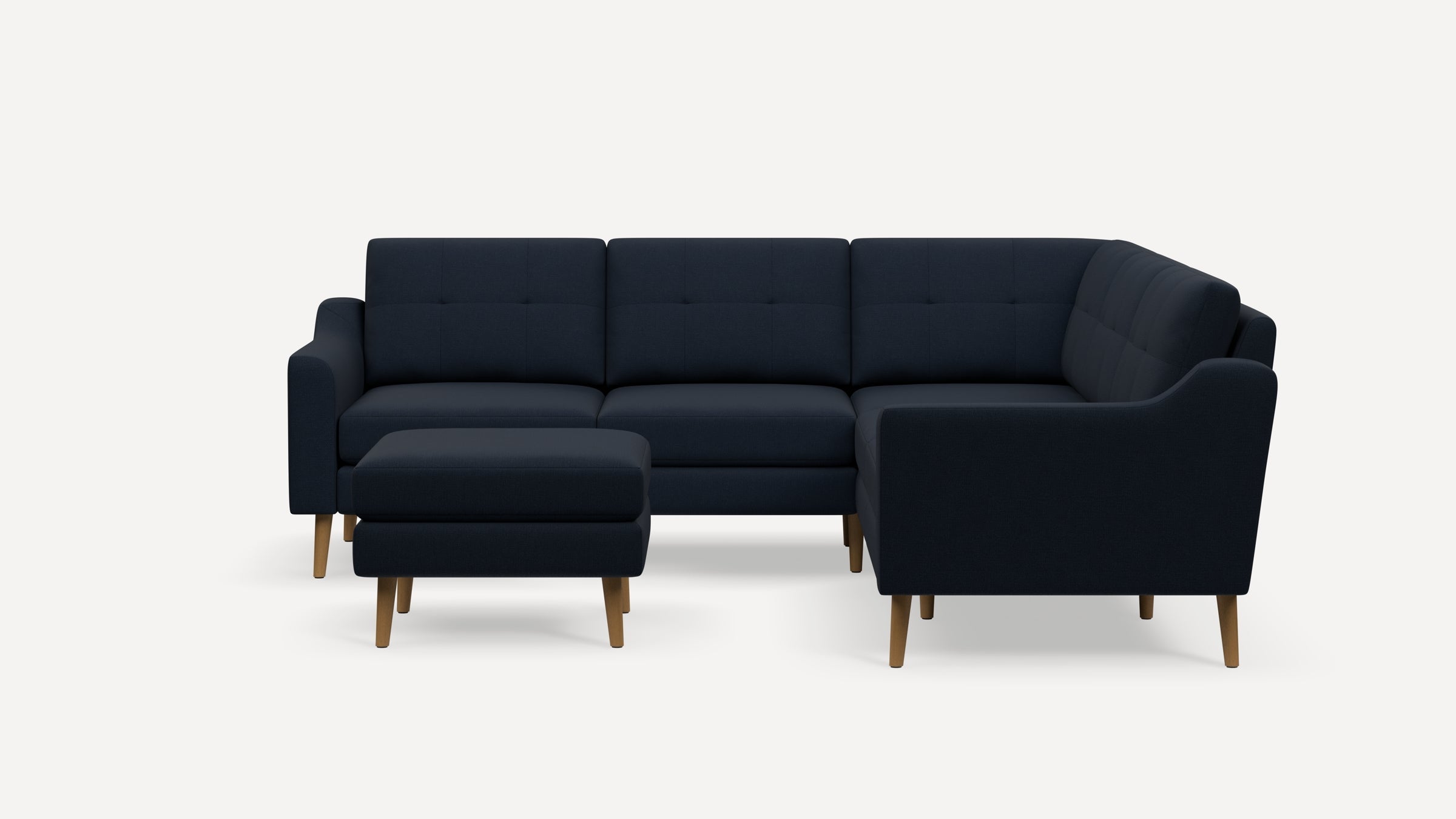 Nomad Plus 5-Seat Corner Sectional with Ottoman - Navy Blue - Performance Flatweave / Oak - Wood / Slope Arm