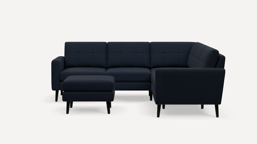 Nomad Plus 5-Seat Corner Sectional with Ottoman - Navy Blue - Performance Flatweave / Ebony - Wood / Block Arm