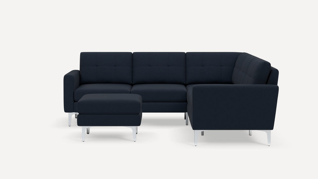 Nomad Plus 5-Seat Corner Sectional with Ottoman - Navy Blue - Performance Flatweave / Chrome - Metal / Block Arm