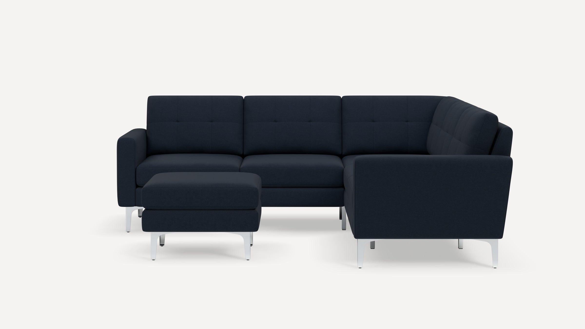 Nomad Plus 5-Seat Corner Sectional with Ottoman - Navy Blue - Performance Flatweave / Chrome - Metal / Block Arm