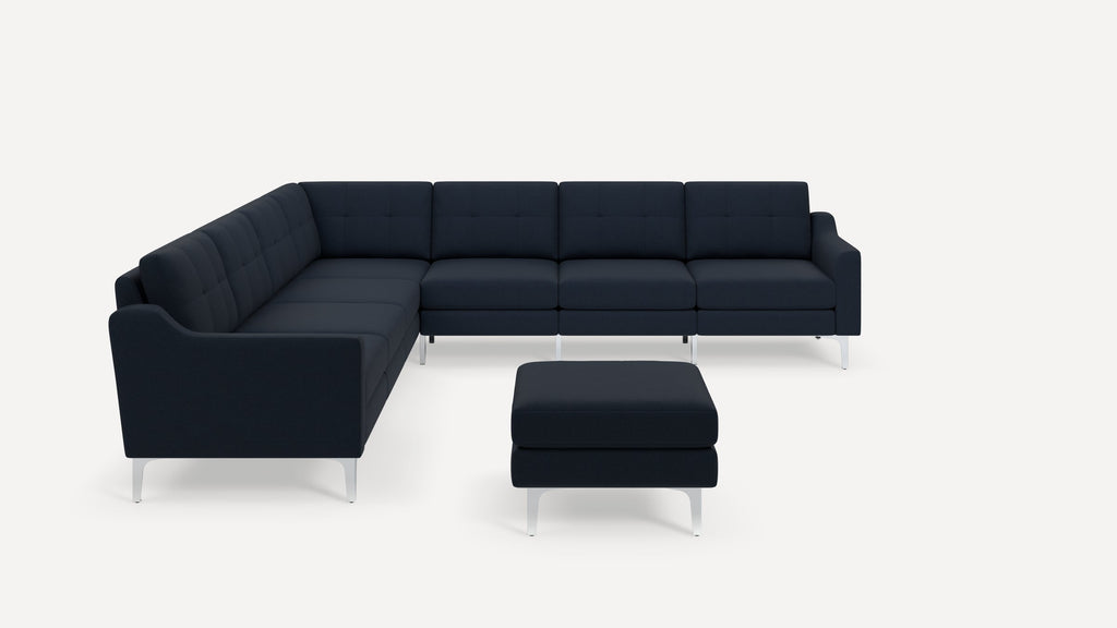 Nomad Plus 7-Seat Corner Sectional with Ottoman - Navy Blue - Performance Flatweave / Chrome - Metal / Slope Arm