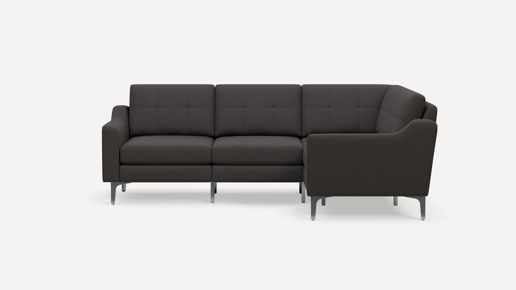 Nomad Plus 4-Seat Corner Sectional - Heather Charcoal - Performance Chenille / Chrome - Metal / Slope Arm