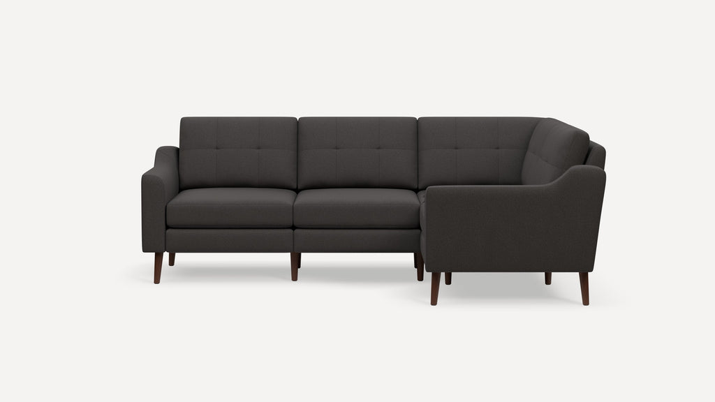 Nomad Plus 4-Seat Corner Sectional - Heather Charcoal - Performance Chenille / Walnut - Wood / Slope Arm