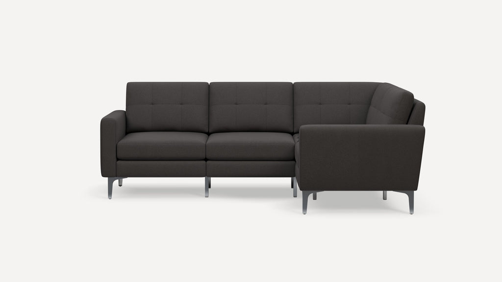 Nomad Plus 4-Seat Corner Sectional - Heather Charcoal - Performance Chenille / Chrome - Metal / Block Arm