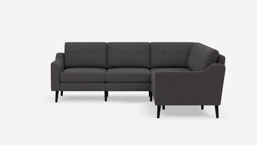 Nomad Plus 5-Seat Corner Sectional - Heather Charcoal - Performance Chenille / Ebony - Wood / Slope Arm