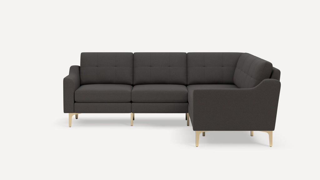 Nomad Plus 5-Seat Corner Sectional - Heather Charcoal - Performance Chenille / Brass - Metal / Slope Arm