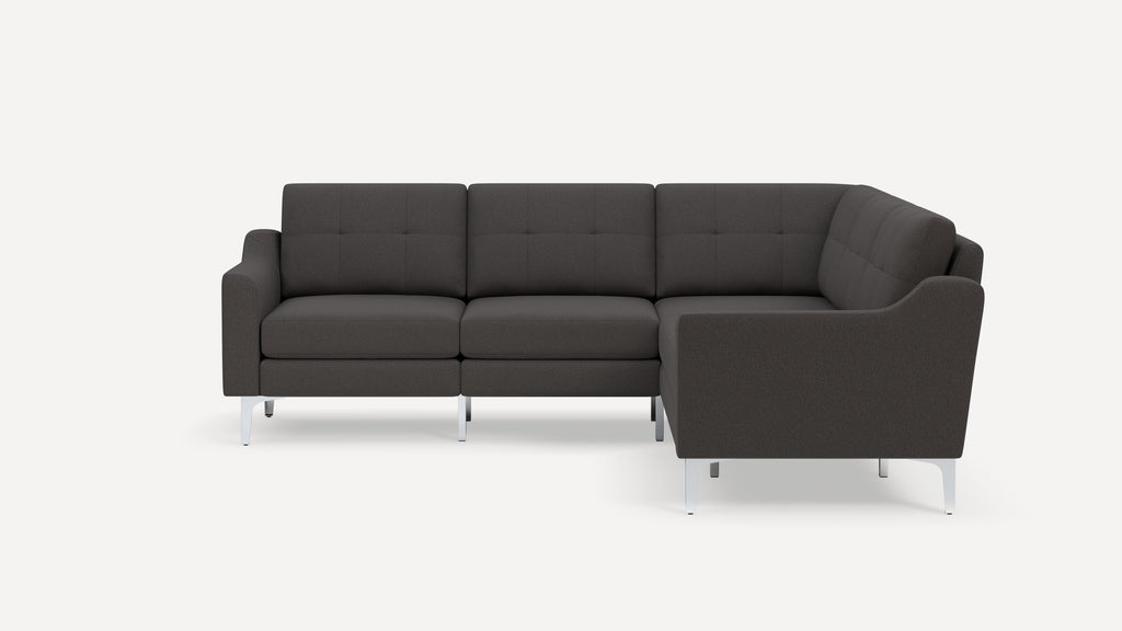 Nomad Plus 5-Seat Corner Sectional - Heather Charcoal - Performance Chenille / Chrome - Metal / Slope Arm