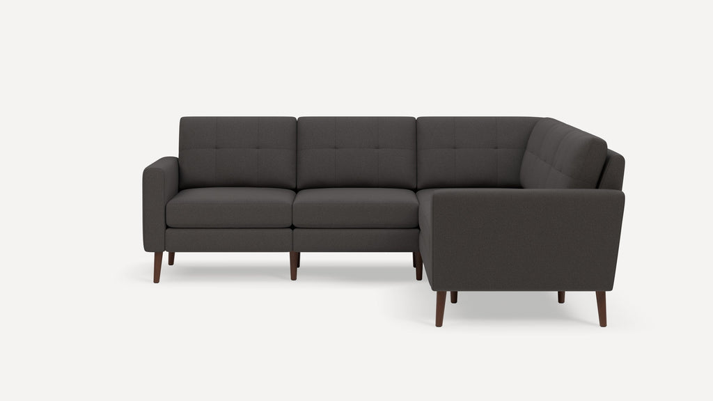Nomad Plus 5-Seat Corner Sectional - Heather Charcoal - Performance Chenille / Walnut - Wood / Block Arm