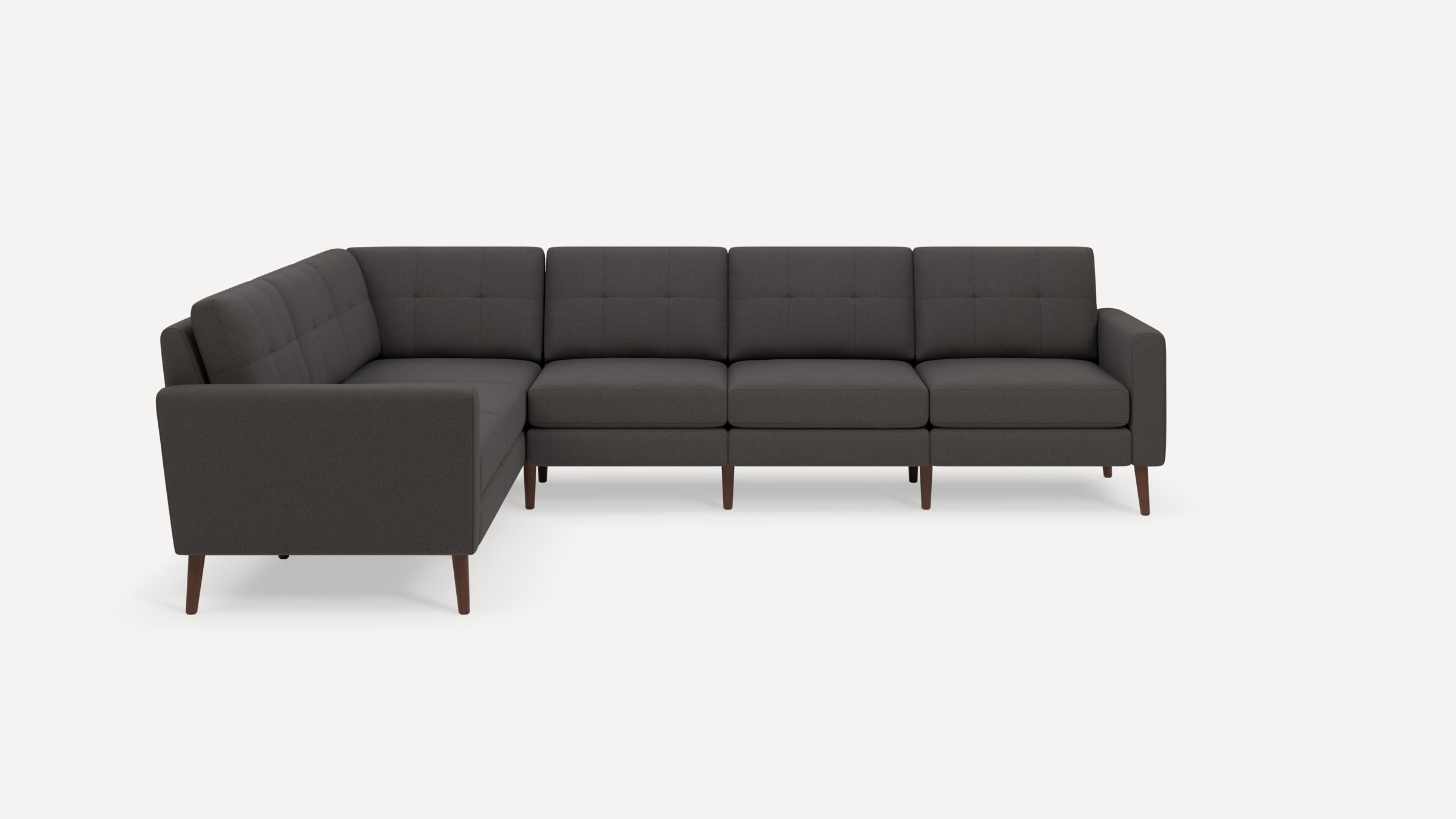 Nomad Plus 6-Seat Corner Sectional - Heather Charcoal - Performance Chenille / Walnut - Wood / Block Arm