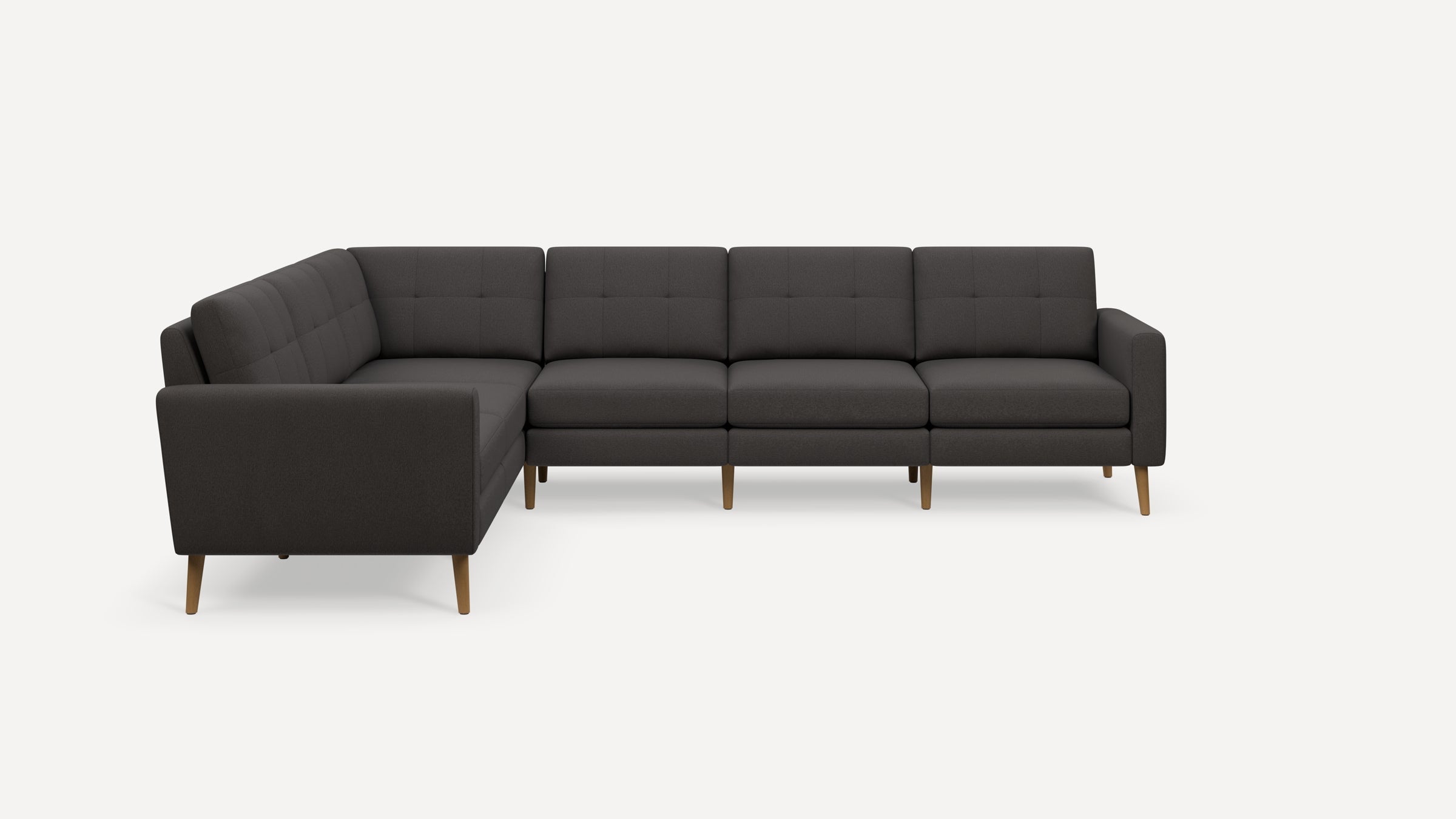 Nomad Plus 6-Seat Corner Sectional - Heather Charcoal - Performance Chenille / Oak - Wood / Block Arm