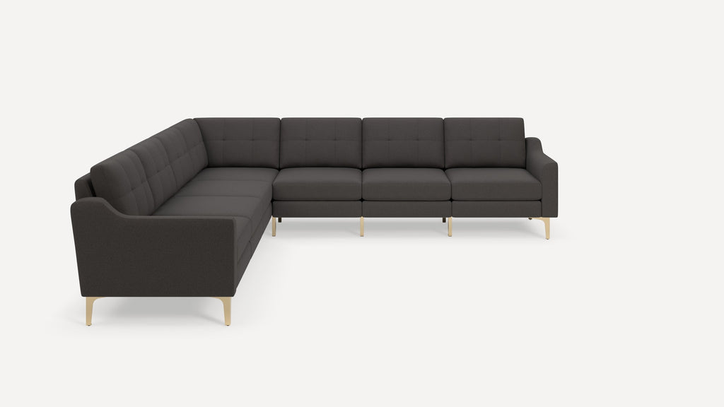 Nomad Plus 7-Seat Corner Sectional - Heather Charcoal - Performance Chenille / Brass - Metal / Slope Arm